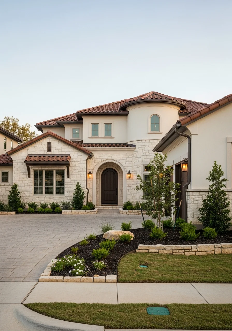 Close-up of a West San Antonio home exterior showing modern design and well-maintained property frontage.